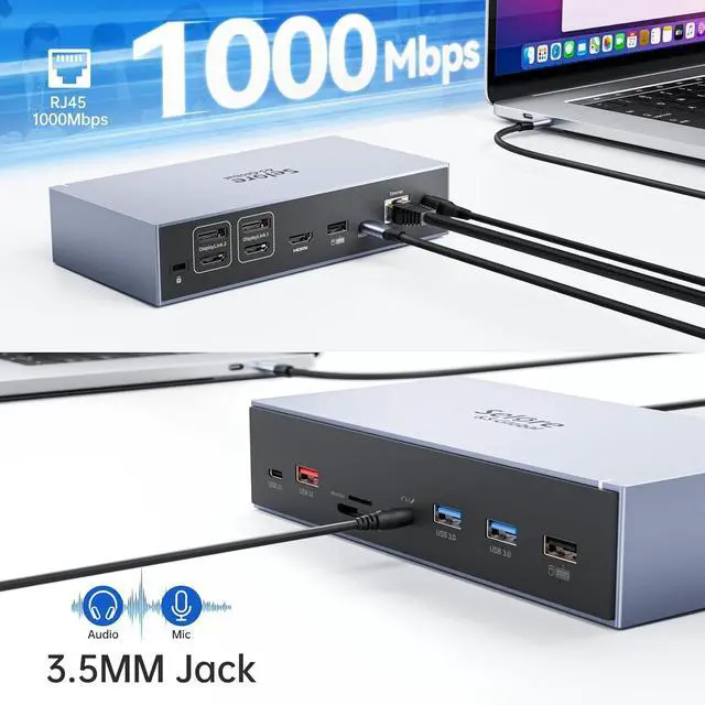 Alt view image 6 of 7 - Displaylink Docking Station 3 Monitors for MacBook M1/M2/M3/Windows, Dual Triple Display Link USB C Dock with 3 HDMI, 2 DP, DC Power, USB A&C, EthernetDC Power for Dell/HP/Lenovo