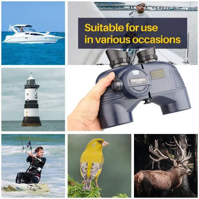 Alt view image 6 of 7 - Marine Binoculars 10x50 Waterproof with Compass Rangefinder BAK4 for Adults | BAK4 FMC Optics for Clear Views, Built-in Compass and Rangefinder, Waterproof Perfect for Boating Sailing Fishing Hunting