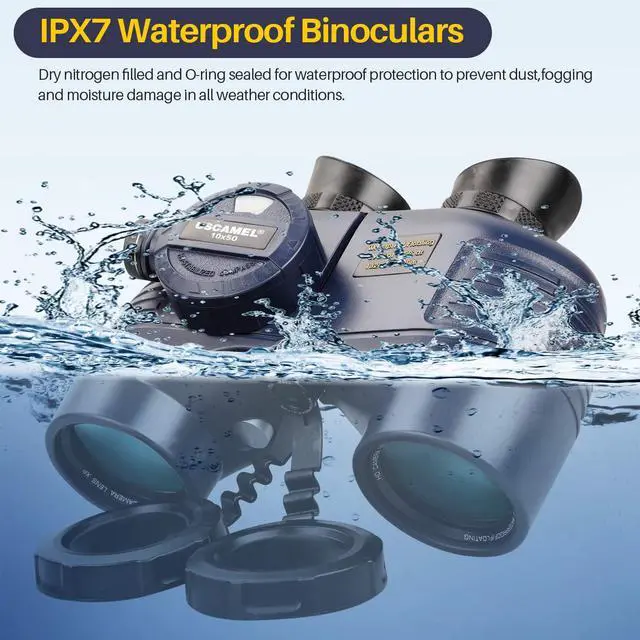 Alt view image 5 of 7 - Marine Binoculars 10x50 Waterproof with Compass Rangefinder BAK4 for Adults | BAK4 FMC Optics for Clear Views, Built-in Compass and Rangefinder, Waterproof Perfect for Boating Sailing Fishing Hunting