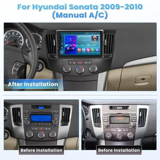 Alt view image 2 of 6 - 2+64G 9" Car Radio for Hyundai Sonata 2009-2010 (Manual A/C) | Touch Screen for Sonata with Wireless CarPlay Android Auto WiFi Bluetooth GPS Navigation FM RDS Radio Backup Camera