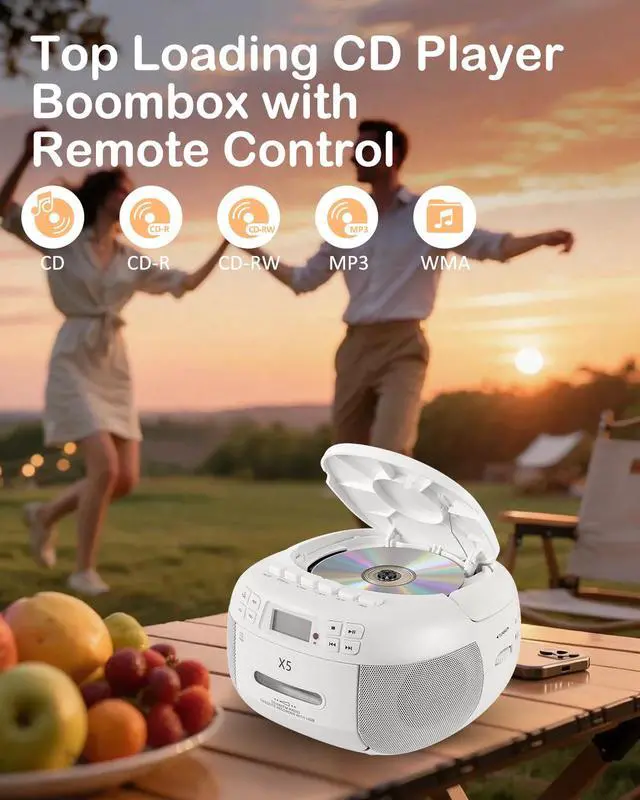 Alt view image 5 of 7 - Portable CD and Cassette Player Combo Boombox with AM FM Radio | CD Cassette Player with Bluetooth, Remote Control, Tape Recording, AUX/TF/USB/MP3 Playback, AC/DC Powered, Gift for Seniors