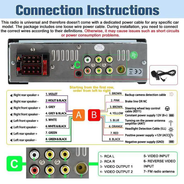 Alt view image 3 of 7 - Universal Single Din Car Stereo with Wireless CarPlay & Android Auto, 6.36 Inch IPS Touch Screen Head Unit with Backup Camera/External Microphone, Car Radio Supports Bluetooth/SWC/FM/USB/TF