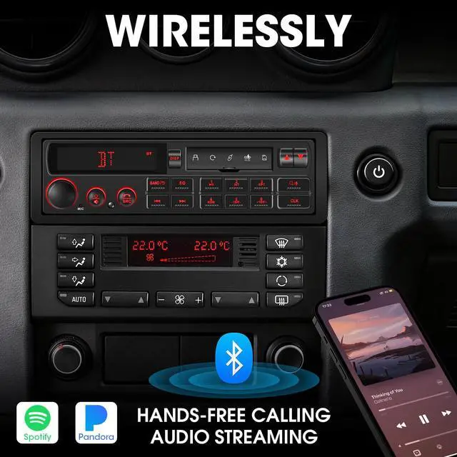 Alt view image 2 of 6 - Retro Single Din Car Stereo: European Vintage Radio for Classic Vehicles | Orange Display Bluetooth 4-CHN 2 Subwoofer Outputs AM FM USB SD AUX Type-C Charge