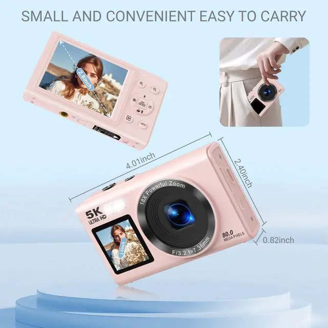 Alt view image 3 of 6 - Dual Screen 5K Digital Camera for Vlogging with Fill Light - 80MP, 16X Zoom, WiFi, YouTube/Blogging, Includes 32GB Card & 2 Batteries (X9-Black)