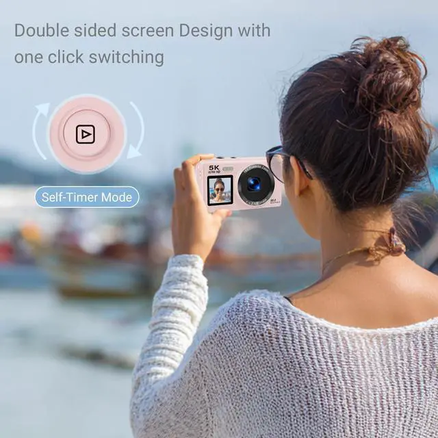 Alt view image 5 of 6 - Dual Screen 5K Digital Camera for Vlogging with Fill Light - 80MP, 16X Zoom, WiFi, YouTube/Blogging, Includes 32GB Card & 2 Batteries (X9-Black)