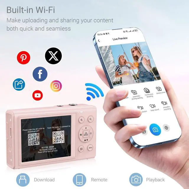 Alt view image 4 of 6 - Dual Screen 5K Digital Camera for Vlogging with Fill Light - 80MP, 16X Zoom, WiFi, YouTube/Blogging, Includes 32GB Card & 2 Batteries (X9-Black)