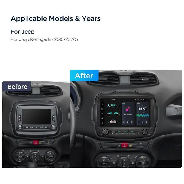 Alt view image 2 of 7 - 9 Android Car Stereo for Jeep Renegade 2015-2020, Octa Core, 6+128G | QLED Touch Screen Android 14 Head Unit, Wireless CarPlay/Android Auto, GPS Navigation, Bluetooth, DSP, 4G, Gyro Sensor