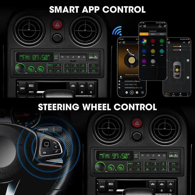 Alt view image 5 of 6 - Retro Single Din Car Stereo: European Vintage Radio for Classic Vehicles | Orange Display Bluetooth 4-CHN 2 Subwoofer Outputs AM FM USB SD AUX Type-C Charge