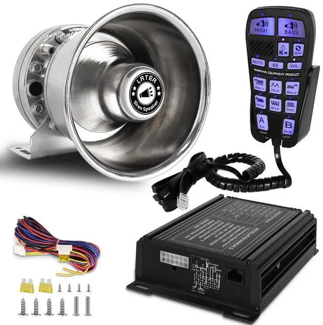 Main image of Upgrade 250W Emergency Police Siren Speaker Multi-Tones Slim PA System Sirens with Handheld Controller & Mic Microphone Warning Electronic Alarm Sounds Horn Kit for Tow Truck Vehicles Car Pickup