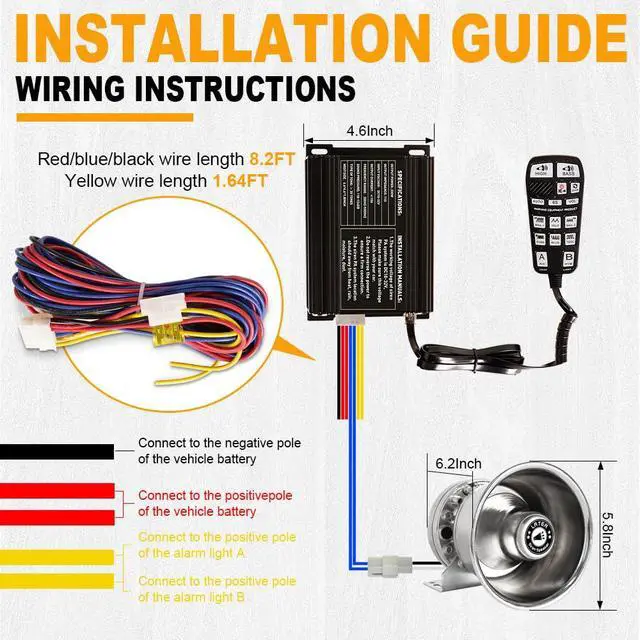 Alt view image 6 of 7 - Upgrade 250W Emergency Police Siren Speaker Multi-Tones Slim PA System Sirens with Handheld Controller & Mic Microphone Warning Electronic Alarm Sounds Horn Kit for Tow Truck Vehicles Car Pickup