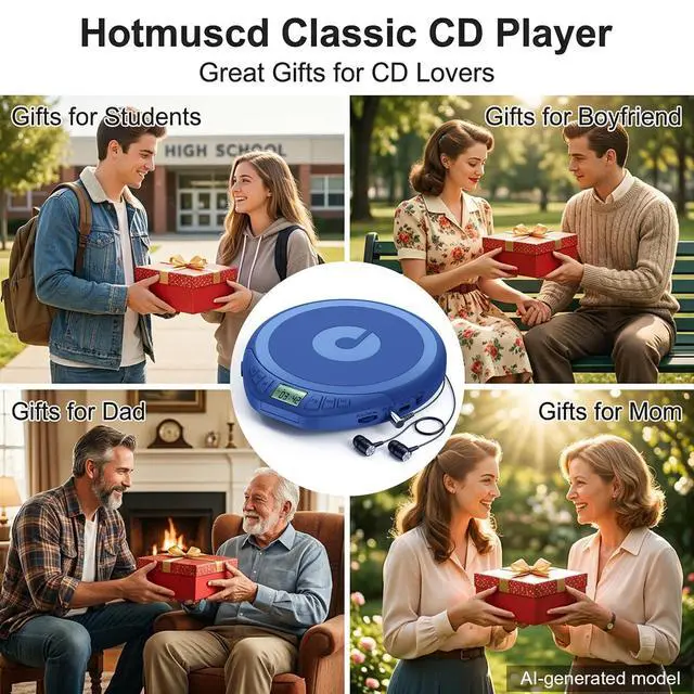 Alt view image 7 of 7 - Portable CD Player with Earphones,Personal CD Discman Player | for Home Car with Anti-Skip Shockproof Protection, Small CD Player with LCD Display for Music Lovers