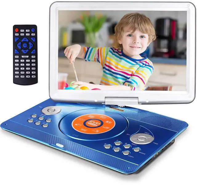 Main image of Portable DVD Player for Kids Road Trip, 14.1" Swivel Screen, 5000mAh | 6-Hour Playtime, Car Charger, Support USB/SD/TV Sync, Dual Speakers, Multi-Format, Blue