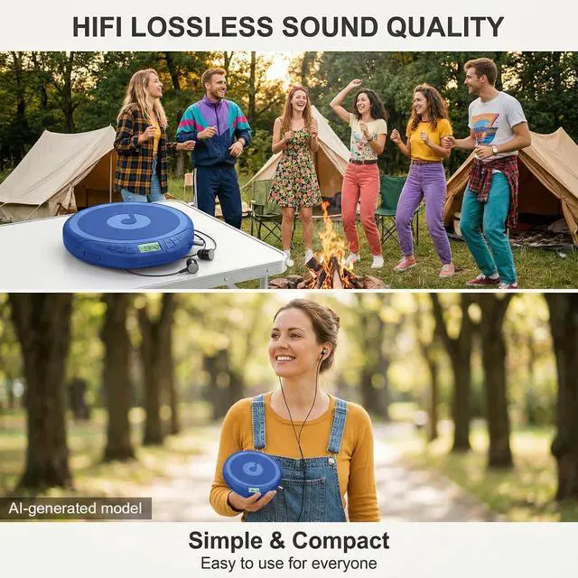 Alt view image 6 of 7 - Portable CD Player with Earphones,Personal CD Discman Player | for Home Car with Anti-Skip Shockproof Protection, Small CD Player with LCD Display for Music Lovers