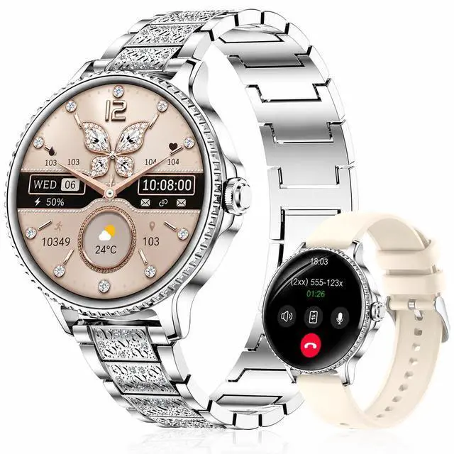 Main image of Smart Watches for Women Answer/Make Call,1.27'' Smartwatch Fitness Tracker for Heart Rate/Sleep Monitor/Calories/Blood Oxygen,100+ Sports Modes Android iPhone,IP68 Waterproof,2 Bands,Silver