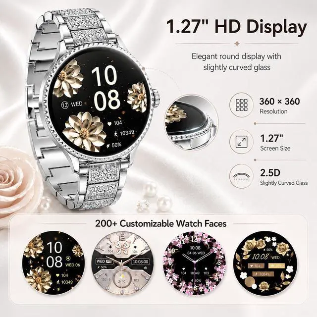 Alt view image 2 of 7 - Smart Watches for Women Answer/Make Call,1.27'' Smartwatch Fitness Tracker for Heart Rate/Sleep Monitor/Calories/Blood Oxygen,100+ Sports Modes Android iPhone,IP68 Waterproof,2 Bands,Silver