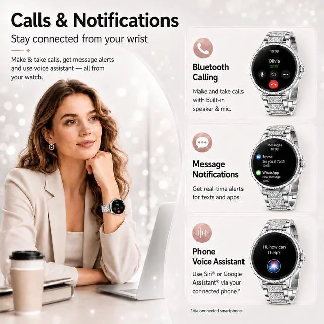 Alt view image 3 of 7 - Smart Watches for Women Answer/Make Call,1.27'' Smartwatch Fitness Tracker for Heart Rate/Sleep Monitor/Calories/Blood Oxygen,100+ Sports Modes Android iPhone,IP68 Waterproof,2 Bands,Silver