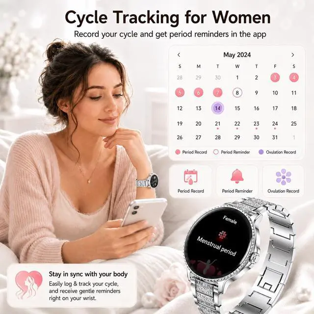 Alt view image 5 of 7 - Smart Watches for Women Answer/Make Call,1.27'' Smartwatch Fitness Tracker for Heart Rate/Sleep Monitor/Calories/Blood Oxygen,100+ Sports Modes Android iPhone,IP68 Waterproof,2 Bands,Silver