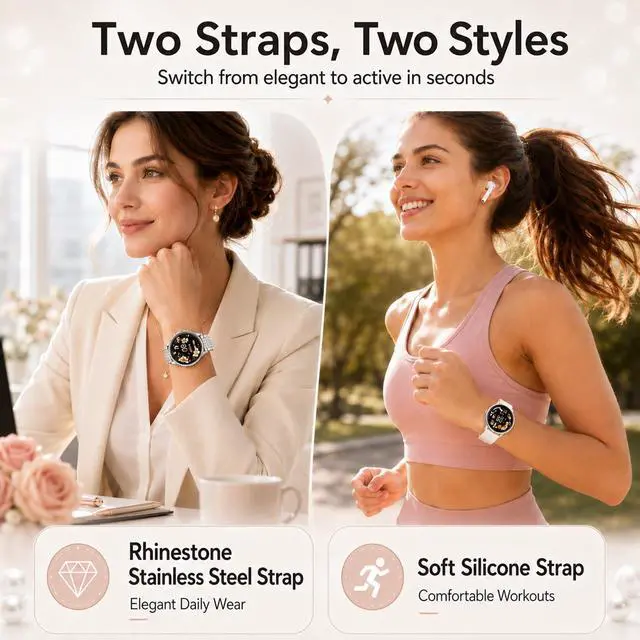 Alt view image 7 of 7 - Smart Watches for Women Answer/Make Call,1.27'' Smartwatch Fitness Tracker for Heart Rate/Sleep Monitor/Calories/Blood Oxygen,100+ Sports Modes Android iPhone,IP68 Waterproof,2 Bands,Silver