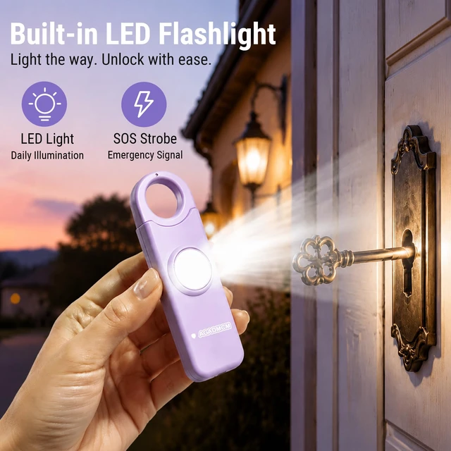 Alt view image 5 of 7 - Rechargeable Personal Safety Alarm for Women 130dB Loud Siren & Strobe Light & Low Battery Notice, Emergency Keychain Alarm for Self Defense (Lavender Purple)