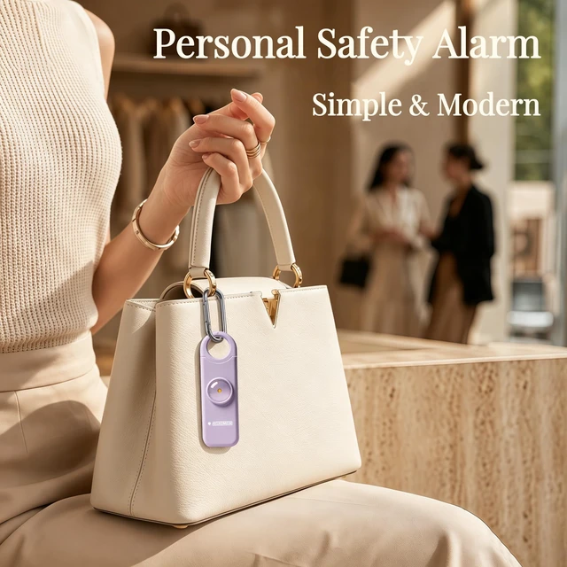 Alt view image 3 of 7 - Rechargeable Personal Safety Alarm for Women 130dB Loud Siren & Strobe Light & Low Battery Notice, Emergency Keychain Alarm for Self Defense (Lavender Purple)