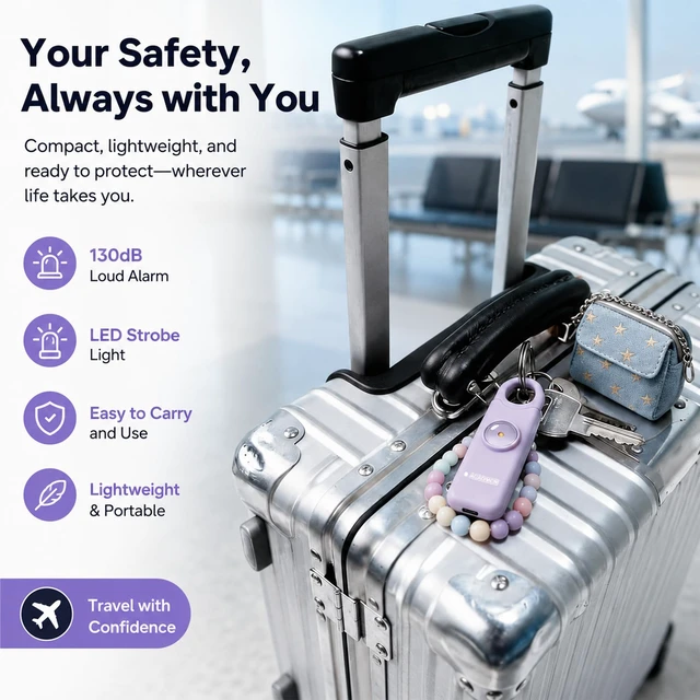 Alt view image 7 of 7 - Rechargeable Personal Safety Alarm for Women 130dB Loud Siren & Strobe Light & Low Battery Notice, Emergency Keychain Alarm for Self Defense (Lavender Purple)