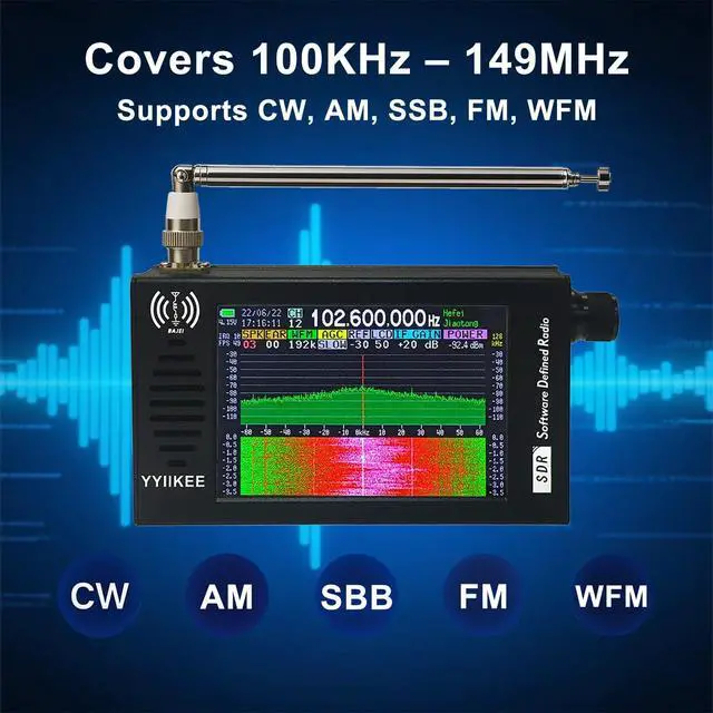 Alt view image 3 of 7 - Portable SDR DSP Radio Receiver 4.3 Touchscreen, 100KHz-149MHz, Full Band Shortwave, FM MW SSB CW HAM, 192kHz Spectrum, Waterfall Display, CNC Aluminum Alloy Case, Rechargeable Battery