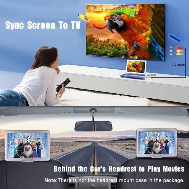 Alt view image 7 of 7 - Portable DVD Player for Kids Road Trip, 14.1" Swivel Screen, 5000mAh | 6-Hour Playtime, Car Charger, Support USB/SD/TV Sync, Dual Speakers, Multi-Format, Blue