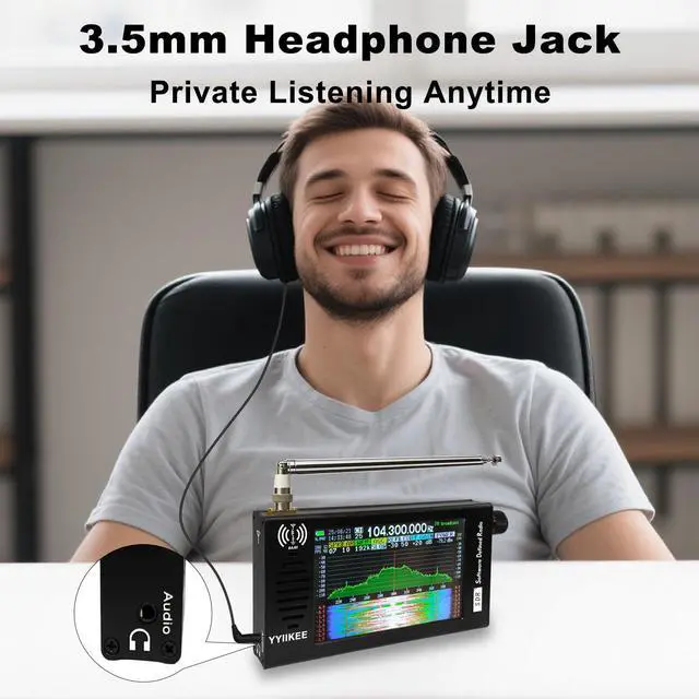 Alt view image 5 of 7 - Portable SDR DSP Radio Receiver 4.3 Touchscreen, 100KHz-149MHz, Full Band Shortwave, FM MW SSB CW HAM, 192kHz Spectrum, Waterfall Display, CNC Aluminum Alloy Case, Rechargeable Battery