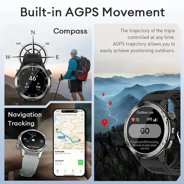 Alt view image 3 of 7 - 1.43 AMOLED Smart Watch, 1ATM Waterproof Military Fitness Tracker | AOD Display Bluetooth Call Compass AGPS, Heart Rate SPO2 Sleep Monitor for Men