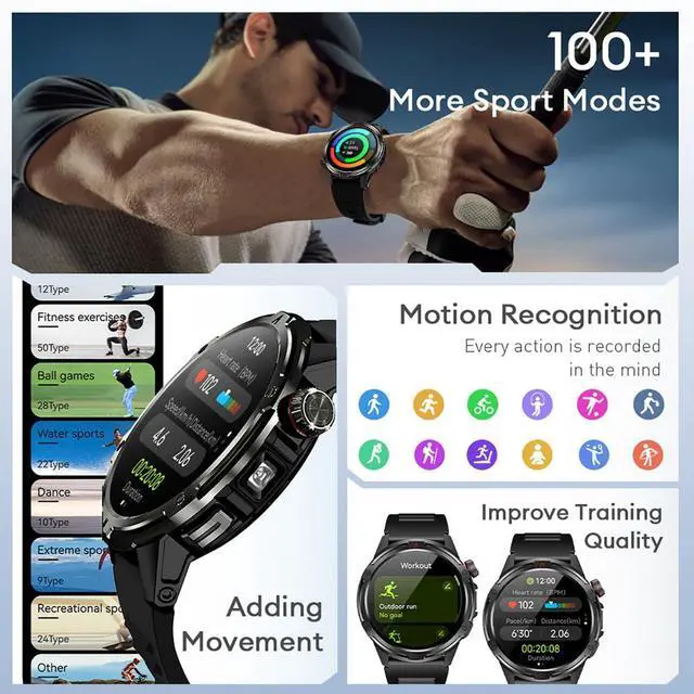 Alt view image 4 of 7 - 1.43 AMOLED Smart Watch, 1ATM Waterproof Military Fitness Tracker | AOD Display Bluetooth Call Compass AGPS, Heart Rate SPO2 Sleep Monitor for Men