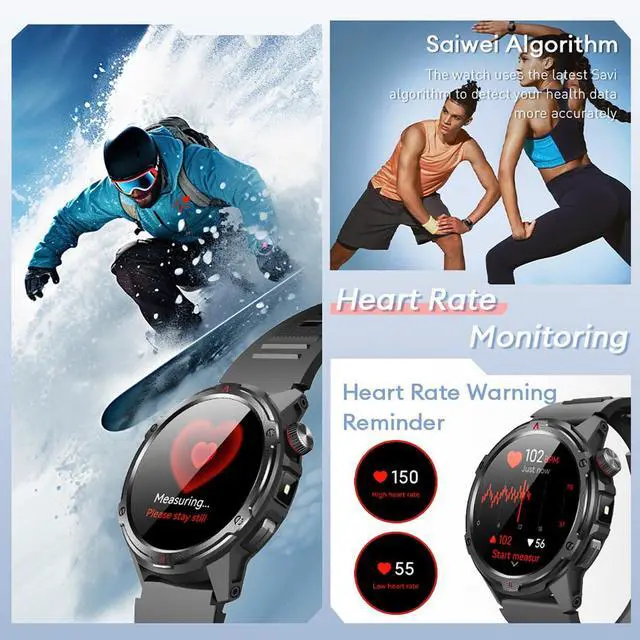 Alt view image 6 of 7 - 1.43 AMOLED Smart Watch, 1ATM Waterproof Military Fitness Tracker | AOD Display Bluetooth Call Compass AGPS, Heart Rate SPO2 Sleep Monitor for Men
