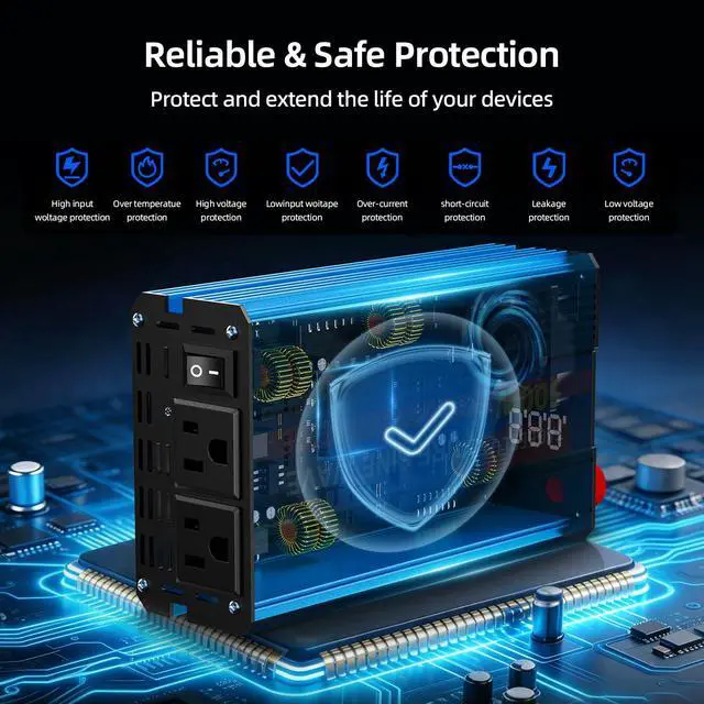 Alt view image 4 of 7 - 500W Pure Sine Wave Power Inverter 12V DC to 110V 120V AC for Vehicles | Car Cigarette Lighter Adapter inverter with 2 AC Outlets, Converter for Car with LCD Display for Solar RV Truck Home Camping