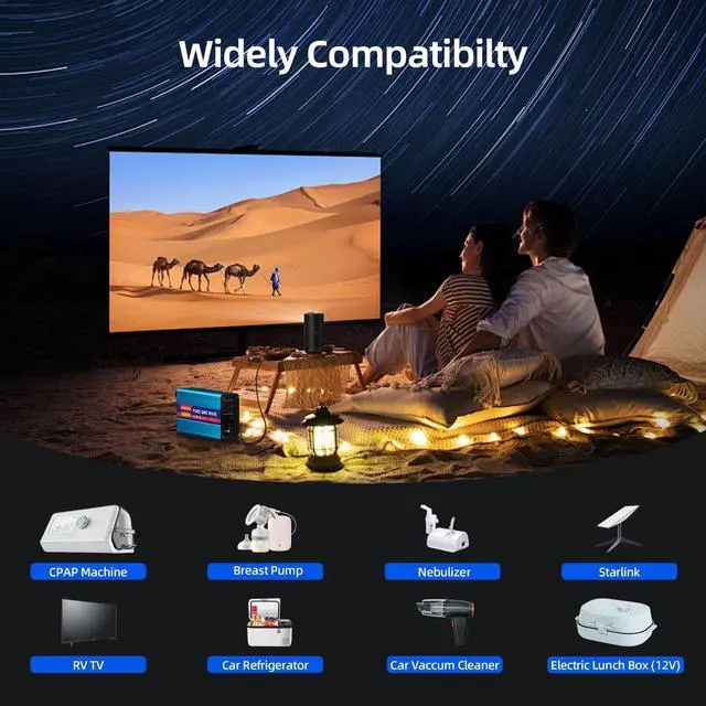 Alt view image 7 of 7 - 500W Pure Sine Wave Power Inverter 12V DC to 110V 120V AC for Vehicles | Car Cigarette Lighter Adapter inverter with 2 AC Outlets, Converter for Car with LCD Display for Solar RV Truck Home Camping