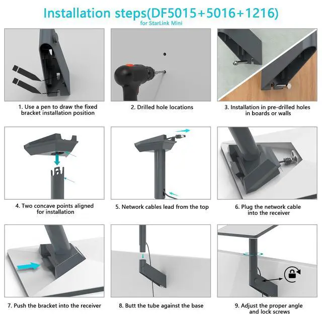 Alt view image 7 of 7 - 360°Adjustable Starlink Short Wall Mount,Compatible with Starlink Gen 3/Mini/Mini X/Standard 4/4X Pole Mounting Kit Accessories,for Pole,Roof, Wall Mount Internet Kit Satellite (Grey)
