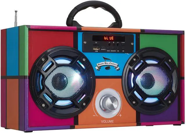 Main image of Retro Boombox Bluetooth Speaker, Music Player w/FM Radio & LED Lights | Retro Speaker with LED Lights, Rechargeable Portable Bluetooth Speaker with USB & SD, AUX & Remote Control