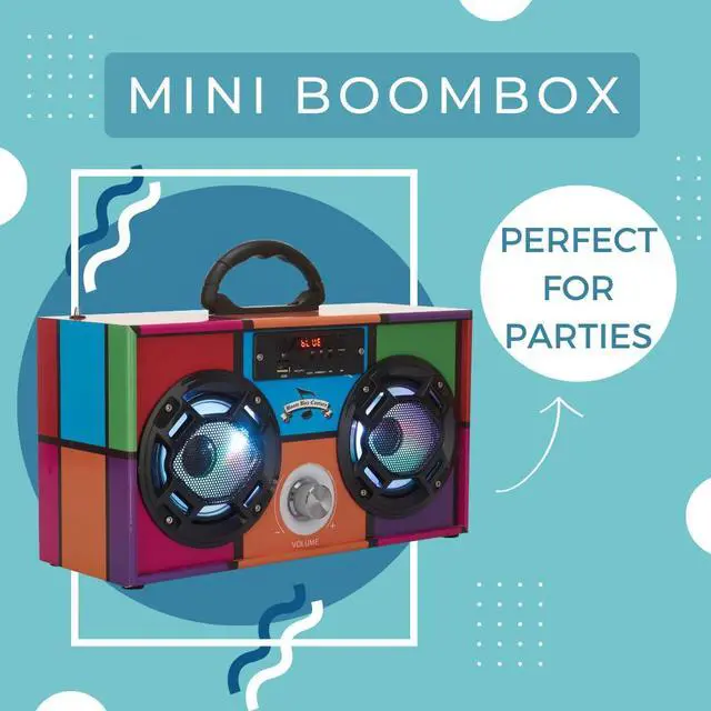 Alt view image 4 of 7 - Retro Boombox Bluetooth Speaker, Music Player w/FM Radio & LED Lights | Retro Speaker with LED Lights, Rechargeable Portable Bluetooth Speaker with USB & SD, AUX & Remote Control