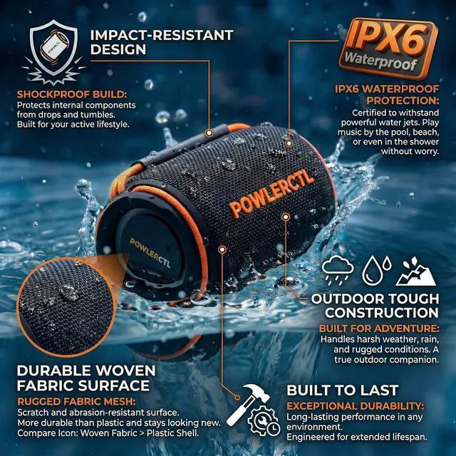 Alt view image 5 of 6 - Bluetooth Speaker, 360° Portable Wireless Speaker, IPX6 Waterproof, Bluetooth 5.3, Dual Bass, RGB Light, TWS for Home/Outdoor/Party/Camping, Gift for Men, Birthday Gift