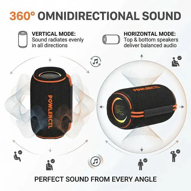 Alt view image 2 of 6 - Bluetooth Speaker, 360° Portable Wireless Speaker, IPX6 Waterproof, Bluetooth 5.3, Dual Bass, RGB Light, TWS for Home/Outdoor/Party/Camping, Gift for Men, Birthday Gift