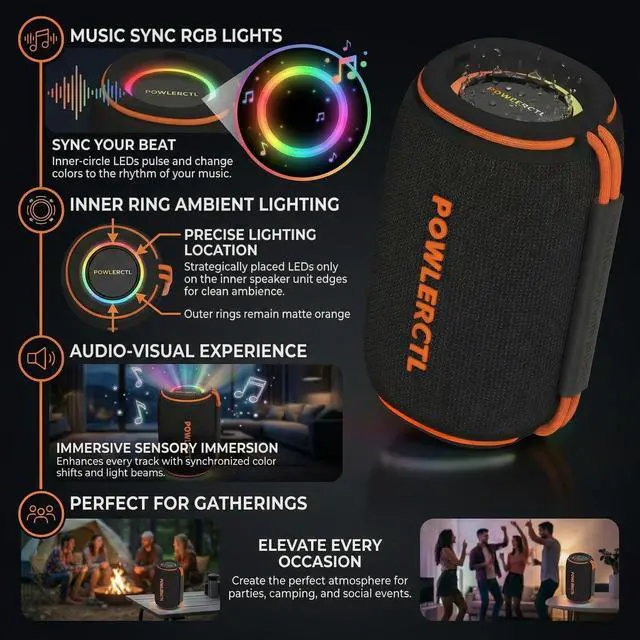 Alt view image 4 of 6 - Bluetooth Speaker, 360° Portable Wireless Speaker, IPX6 Waterproof, Bluetooth 5.3, Dual Bass, RGB Light, TWS for Home/Outdoor/Party/Camping, Gift for Men, Birthday Gift
