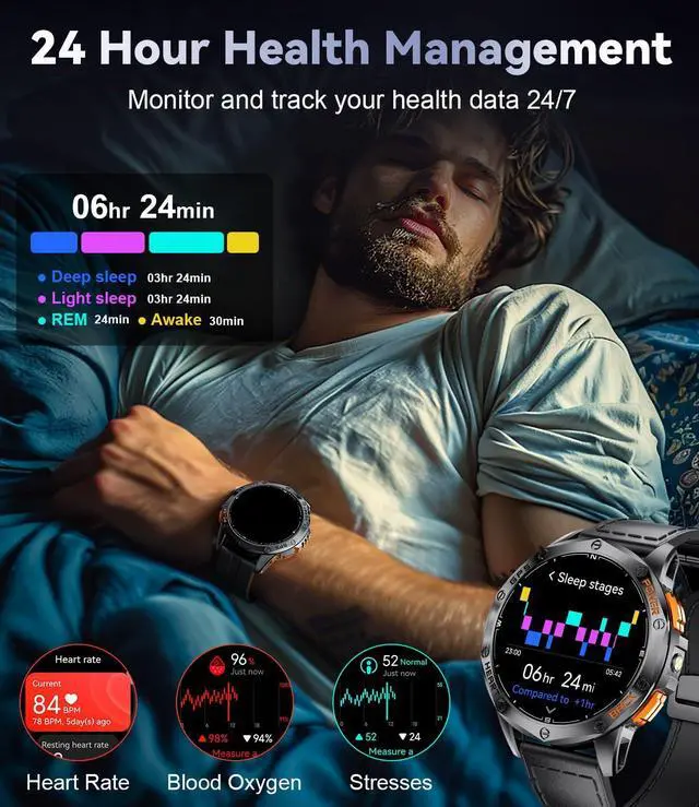 Alt view image 6 of 7 - GPS Smart Watch for Men, 1.43'' AMOLED Always on Display, LED Flashlight/Compass/45 Days Battery/IP68 Waterproof Smartwatch, 100+ Sport Mode, Rugged Smart Watches for Android iOS, Black Orange