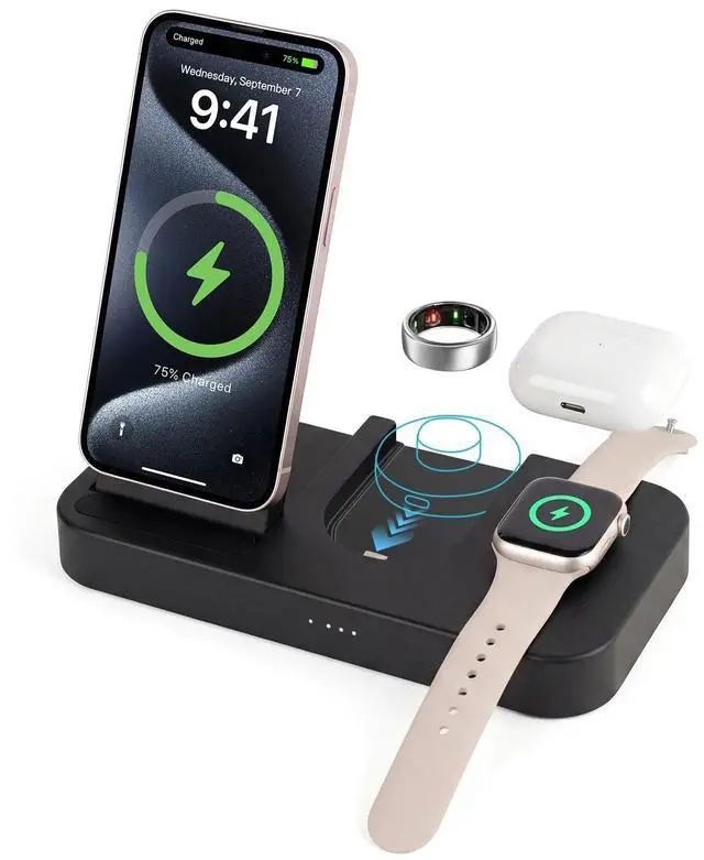 Main image of 4 in 1 Charging Station for Oura Ring Gen 3 Charger (Oura Ring Charger NOT Included), 15W Fast Magnetic Charger for iPhone, Apple Watch, AirPods, Wireless Charger for Samsung Galaxy