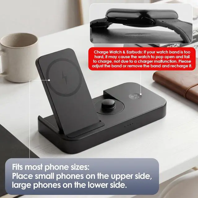 Alt view image 3 of 7 - 4 in 1 Charging Station for Oura Ring Gen 3 Charger (Oura Ring Charger NOT Included), 15W Fast Magnetic Charger for iPhone, Apple Watch, AirPods, Wireless Charger for Samsung Galaxy