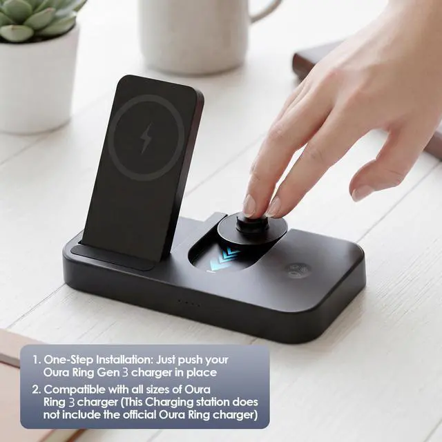 Alt view image 4 of 7 - 4 in 1 Charging Station for Oura Ring Gen 3 Charger (Oura Ring Charger NOT Included), 15W Fast Magnetic Charger for iPhone, Apple Watch, AirPods, Wireless Charger for Samsung Galaxy