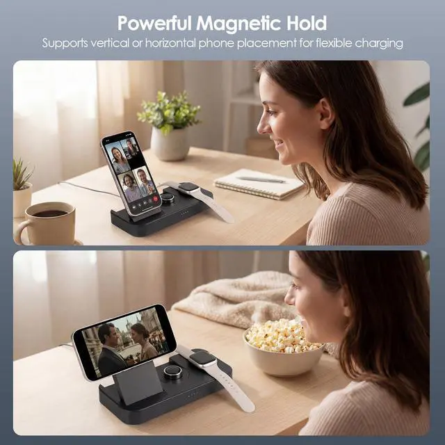 Alt view image 5 of 7 - 4 in 1 Charging Station for Oura Ring Gen 3 Charger (Oura Ring Charger NOT Included), 15W Fast Magnetic Charger for iPhone, Apple Watch, AirPods, Wireless Charger for Samsung Galaxy