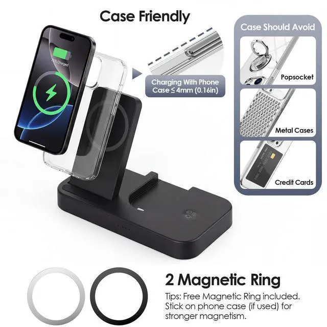 Alt view image 6 of 7 - 4 in 1 Charging Station for Oura Ring Gen 3 Charger (Oura Ring Charger NOT Included), 15W Fast Magnetic Charger for iPhone, Apple Watch, AirPods, Wireless Charger for Samsung Galaxy