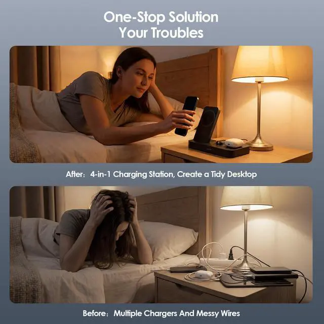 Alt view image 7 of 7 - 4 in 1 Charging Station for Oura Ring Gen 3 Charger (Oura Ring Charger NOT Included), 15W Fast Magnetic Charger for iPhone, Apple Watch, AirPods, Wireless Charger for Samsung Galaxy