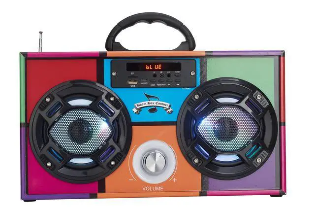 Alt view image 5 of 7 - Retro Boombox Bluetooth Speaker, Music Player w/FM Radio & LED Lights | Retro Speaker with LED Lights, Rechargeable Portable Bluetooth Speaker with USB & SD, AUX & Remote Control