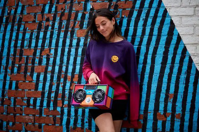 Alt view image 6 of 7 - Retro Boombox Bluetooth Speaker, Music Player w/FM Radio & LED Lights | Retro Speaker with LED Lights, Rechargeable Portable Bluetooth Speaker with USB & SD, AUX & Remote Control