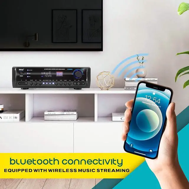 Alt view image 6 of 7 - Wireless Home Entertainment Amplifier - 300W 4 Channel Stereo Sound Receiver - Easy Karaoke w/ Dual Mic, USB-A In, RCA In, Aux In, RCA Out, Public Address, Commercial, Studio - PT390BTU