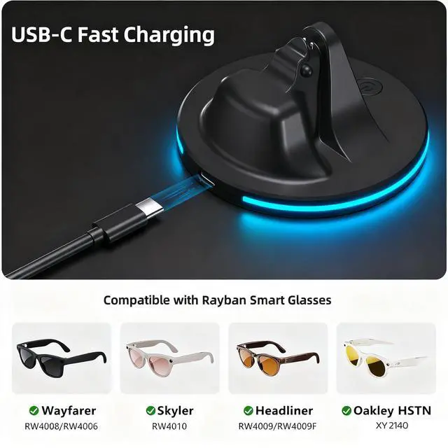 Alt view image 3 of 4 - Charger for RayBan Meta Glasses, 7-Color Breathing Light Charging Station Compatible with Ray-Ban Meta Smart Glasses Wayfarer, Headliner, Skyler, Oakley HSTN, Storage Stand & Display Stand